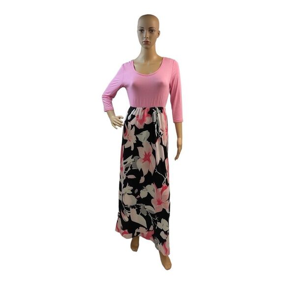 Bluetime Women's Pink Floral Printed 3/4 Sleeve Maxi Dress Size S. - Picture 1 of 13